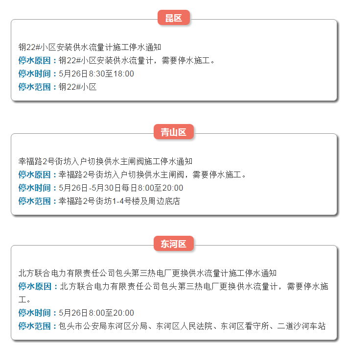 包頭市最新停水通知公告